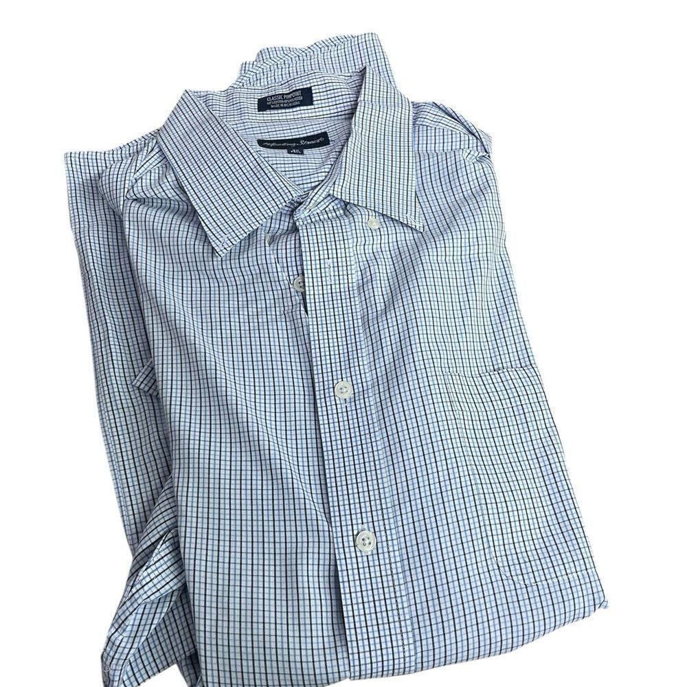Meeting Street 20 tallMen's Blue Checkered Shirt short sleeved like new